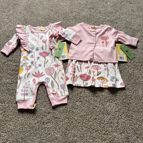NWT Monica and Andy floral romper and floral dress with cardigan newborn size - Picture 2 of 4